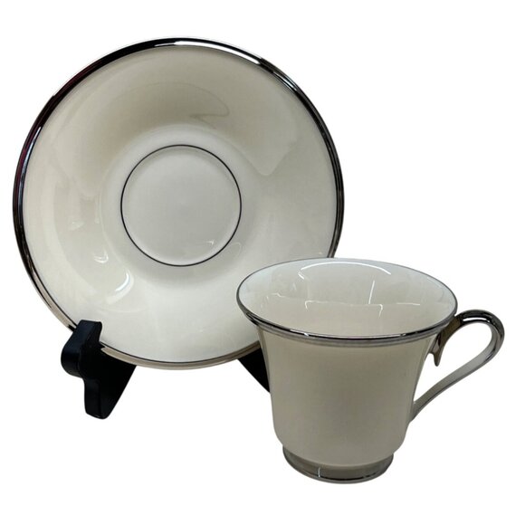 4 Lenox China Dimension Collection Solitaire Platinum Cup and Saucer Sets - Picture 4 of 9